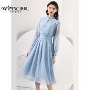 未風(fēng)藍(lán)色雪紡圓領(lǐng)連衣裙女夏2025年秋季新款女裝復(fù)古高腰顯瘦裙子 藍(lán)色 M
