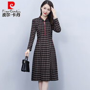 皮爾卡丹（pierre cardin）長袖格子連衣裙女秋冬季2025新款小個子媽氣質(zhì)冬天加絨加厚冬裙 格子不加絨 M (建議90-104斤)