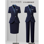 威世品夏秋季職業(yè)小西裝套裝女新款氣質(zhì)高級感西服珠寶酒店售樓工作服裝 夏季藏青色西裝+褲子 XL