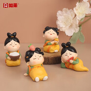如果（Roogo）古風(fēng)國潮治愈系小擺件創(chuàng)意裝飾品辦公桌面可愛仕女送女生生日禮物 唐仕女?dāng)[件4個(gè)一套送禮袋