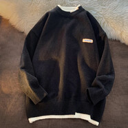 佐優(yōu)品（zuoyoupin）假兩件白色毛衣男秋冬季新款ins韓版潮流寬松慵懶風(fēng)潮男女保暖情 黑色 M