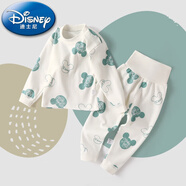 迪士尼（Disney）嬰兒秋冬款套裝高腰護肚男女寶寶秋季分體睡衣秋褲純棉兒童秋衣 白色米奇 80cm