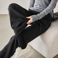 索菲絲爾人字紋休閑闊腿褲女2024冬季時(shí)尚長(cháng)褲加厚顯瘦松緊腰拖地褲 黑灰色 28