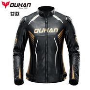 杜漢（DUHAN）摩托車騎行服皮衣男女情侶機車夾克四季防風防摔賽車服夏季騎士服 黑金四季皮衣(女） XL