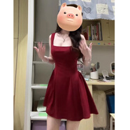 芯王貝微微同款裙子修身紅色連衣裙短款夏季2024新款收腰吊帶方領(lǐng)短裙 紅色無(wú)袖短款連衣裙 S