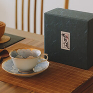 MOKUSHIN日本有田燒文山窯手工陶瓷咖啡杯手繪牡丹花紅茶杯下午茶杯碟套裝 金邊藍色牡丹咖啡杯碟原裝禮盒