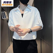 芮蔓菲（RUIMANFEI）假兩件襯衫男短袖潮牌痞帥冰絲V領(lǐng)T恤男裝2024新款夏季半袖小襯衣 B331-V66白色（單件襯衫） 3XL