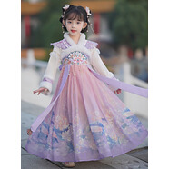 九能（jiuneng）女童漢服冬裝加絨中國風古風超仙女孩唐裝冬季2025新款兒童連衣裙 紫色加絨 110