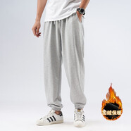 JUCANR德魯大叔籃球褲長(cháng)褲男春秋冬運動(dòng)長(cháng)褲束腳褲男寬松加絨運動(dòng)衛褲 加絨款-灰色 2XL(建議140-155斤）