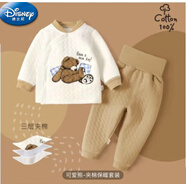 迪士尼（Disney）嬰兒秋冬款套裝高腰護肚男女寶寶秋季分體睡衣秋褲純棉兒童秋衣 可愛熊夾棉保暖套裝 80cm