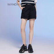 WANDIAN婉甸黑色短褲夏季新品直筒小A版休閑褲1232P02SXA 黑色 S