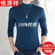 恒源祥純棉半高領(lǐng)長(zhǎng)袖T恤春秋中領(lǐng)打底衫男士體恤純白色中老年上衣服男 湛藍(lán)色 XL (140斤左右)