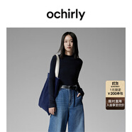 歐時力OCHIRLY 可機洗進口100%美麗諾羊毛毛衣女無縫一體高級感 深藍 S