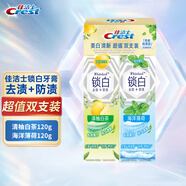 佳潔士（CREST）鎖白牙膏120g持久清新雙色膏體去漬凈白抵御牙漬防漬男女家庭裝 （薄荷+白茶） 120g*2支