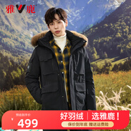 雅鹿羽絨服男加厚2023新款工裝派克大毛領情侶燕麥色冬裝外套YZX 黑色【男款｜貉子毛領】 170/M（建議110-130斤）