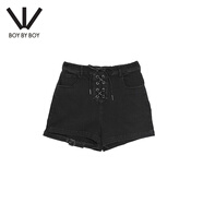 BOY BY BOY夏潮牌女裝牛仔短褲朋克不羈綁帶百搭舒適W53003 黑色 26