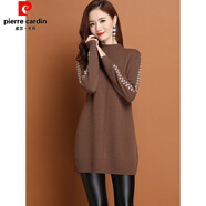 皮爾卡丹中長(cháng)款毛衣女秋季2025年秋冬季新款加厚套頭針織半高領(lǐng)毛衣打底衫 咖啡色 XL 建議120-130