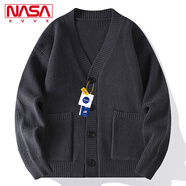 NASA XVVX官方聯(lián)名V領(lǐng)撞色針織開衫毛衣男生春秋季潮流寬松休閑直筒牛仔褲 10719-WE24870-65灰色(開衫) XL
