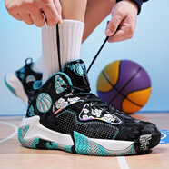 逸兮籃球鞋男鞋防滑耐磨減震實(shí)戰輕便學(xué)生皮面防水大碼運動(dòng)鞋中幫戰靴 黑月 46