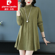 皮爾卡丹（pierre cardin）女裝半高領(lǐng)打底衫女秋冬2025新款冬裝中長(cháng)款毛衣寬松A字版女士毛 抹茶綠 XL 120-130斤
