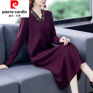 皮爾卡丹女裝2022年春秋季新款寬松遮肚年輕女士長(cháng)袖針織內搭打底連衣裙子 冰紫紅 3XL