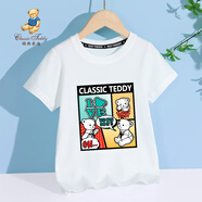Classic Teddy兒童短袖男童T恤女童上衣夏季新款童裝寶寶衣服半袖夏裝1 漫畫小熊織標(biāo)短袖白色 110