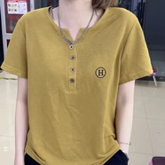 妥妮短袖t恤女2025夏季女裝新款寬松百搭時(shí)尚休閑體恤上衣打底衫 黃色 XL 建議110-120斤