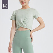 Keep 女子瑜伽服瑜伽T恤交叉款短袖背心 吸濕速干塑形裸感柔軟彈11401 抹茶綠 短袖 L