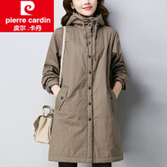 皮爾卡丹（pierre cardin）棉襖女2025秋冬新款棉服女士冬季夾棉加厚外套輕薄中長(cháng)款棉衣女裝 卡其色 2XL 適合125_138斤