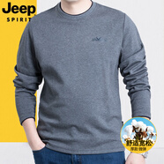 JEEP SPIRIT吉普休閑t恤男長(zhǎng)袖季圓領(lǐng)厚款寬松體恤秋冬上衣打底套頭衫0001 深灰色TS0001 L碼建議140-155斤