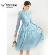 未風(fēng)（WIFING）藍(lán)色雪紡碎花連衣裙女2025年秋裝新款氣質(zhì)立領(lǐng)顯瘦減齡裙子 藍(lán)色 S