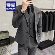羅蒙（ROMON）輕熟風(fēng)休閑大碼西服套裝男韓版修身兩粒扣三件套通勤商務(wù)小西裝潮 中灰色【西裝+馬甲+西褲】 3XL (建議145-160斤內(nèi))