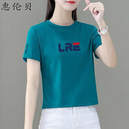 惠倫貝女裝純棉t恤女短款夏季新款韓版寬松小個(gè)子顯瘦高腰短袖女上衣 藍(lán)色 2XL 121-130斤