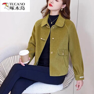 啄木鳥(niǎo)（TUCANO）時(shí)尚短款雙面絨大衣外套女寬松大碼女裝秋冬加厚雙面羊毛呢上衣新 秋葉黃 3XL(130-145斤)