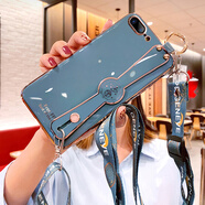 優(yōu)蕾絲 iphone6/7/8手機(jī)殼6s保護(hù)6plus硅膠套蘋果腕帶斜挎掛繩全包防摔軟殼女款 蘋果7plus/8plus【奶奶灰】全屏鋼膜+斜挎