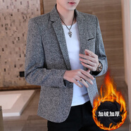 悅景圣2025秋冬百搭男士休閑西服上衣加厚外套韓版修身小西裝加絨單西潮 613灰色(加絨款) XL（120-135斤）