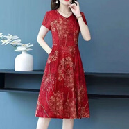 中凡智連衣裙裝2023寬松遮肚子冰絲夏時(shí)尚洋氣中長(zhǎng)裙 紅色 XL 建議120-135斤