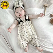 G·DUCK KIDS小黃鴨新款嬰兒吊帶衣服夏季薄款包屁衣女寶寶連體衣新生兒超萌可 米白色(兔子吊帶)連體衣 73碼適合10-15斤寶寶穿