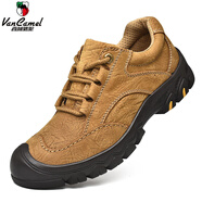 西域駱駝（VANCAMEL）新款戶(hù)外男鞋登山鞋防水休閑高幫皮鞋真皮厚底防滑軟底中幫徒步鞋 8195卡其色 39