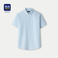 海瀾之家（HLA）短袖襯衫男裝24夏季新款舒適透氣時(shí)尚條紋時(shí)尚翻領(lǐng)上衣服男士襯衣 淺綠條紋37 均碼 180/43建議86-92kg