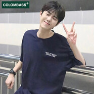 Colombass純棉短袖t恤男夏季日系潮牌休閑潮流寬松學(xué)生半袖打底體恤衫 藏青色 L/175(建議125-145斤)