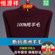 恒源祥羊毛絨衫男士100男中年秋冬季常規(guī)款羊毛絨毛衫中老年高 領(lǐng)毛衣 HYX半高 領(lǐng)酒紅 165/M 建議100-120斤