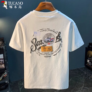 啄木鳥（TUCANO）短袖T恤男夏季新款高端潮流印花t恤美式輕奢新疆棉舒適短袖T恤衫 白色 2XL