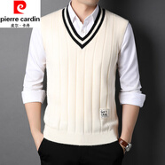 皮爾卡丹（pierre cardin）男士V領(lǐng)羊毛針織衫背心馬甲冬季新款時(shí)尚無(wú)袖坎肩加厚保暖馬夾 白色 165/S