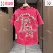 曦牧遙XinS欣男裝棉燕尾民族風(fēng)多巴胺色印花潮流發(fā)泡時(shí)尚百搭男短袖T 玫紅色 M 100-120斤