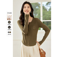 梵希蔓羊毛混紡T恤女2025年秋季新款純色簡(jiǎn)約百搭打底衫柔軟上衣 M8332 摩卡咖 M