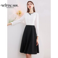 未風(fēng)黑白拼接連衣裙2025秋裝女新款時(shí)尚簡(jiǎn)約高腰顯瘦冬季打底裙子 黑色 M