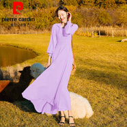 皮爾卡丹（pierre cardin）紅色旅拍草原沙漠連衣裙云南西藏旅游度假裙子民族風(fēng)防曬連帽長(zhǎng)裙 紫色 L