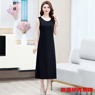 口旋夏季寬松顯瘦冰絲打底裙女中長(cháng)款洋氣夏裝無(wú)袖連衣裙顯瘦吊帶裙 冰絲03加長(cháng)款-黑色 XL 建議90-115斤