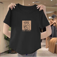 岱言不規(guī)則t恤女短袖夏季設(shè)計(jì)感弧形下擺體恤美式復(fù)古甜酷風(fēng) 黑色【蘿卜兔】 L建議110-120